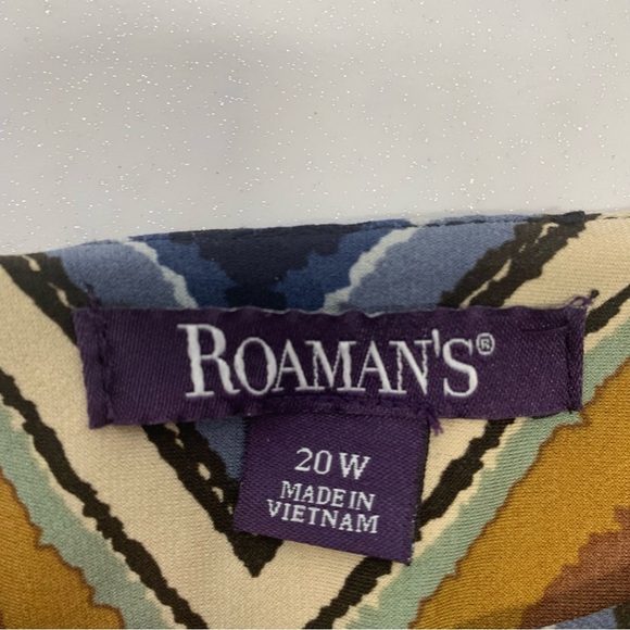 Roamans Midi Dress 20W Stretch Knit‎  Geometric Flare Sleeve Shift Office Casual - Picture 6 of 9